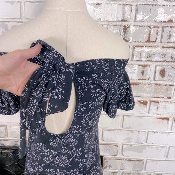 Guess Jeans Navy Floral Off Shoulder Tie Back Short Sleeve Mini Dress L - Picture 7 of 10